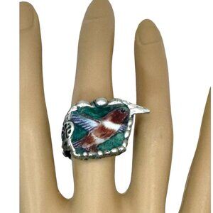 Hummingbird Hand Crafted Broken China China Ring & Silver Blend Boho-Metalwork